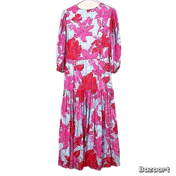 Vineyard Vines Kentucky Derby Seersucker Pink and White Floral Midi Dress size 6 - Picture 16 of 16